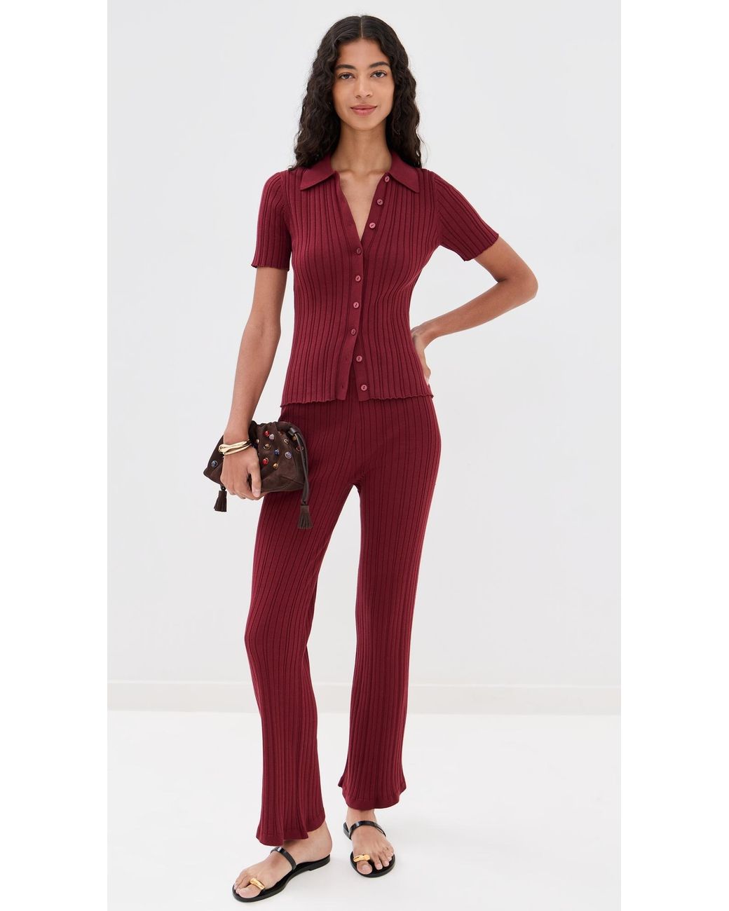 Le Bos Red Ribbed Flare Pants