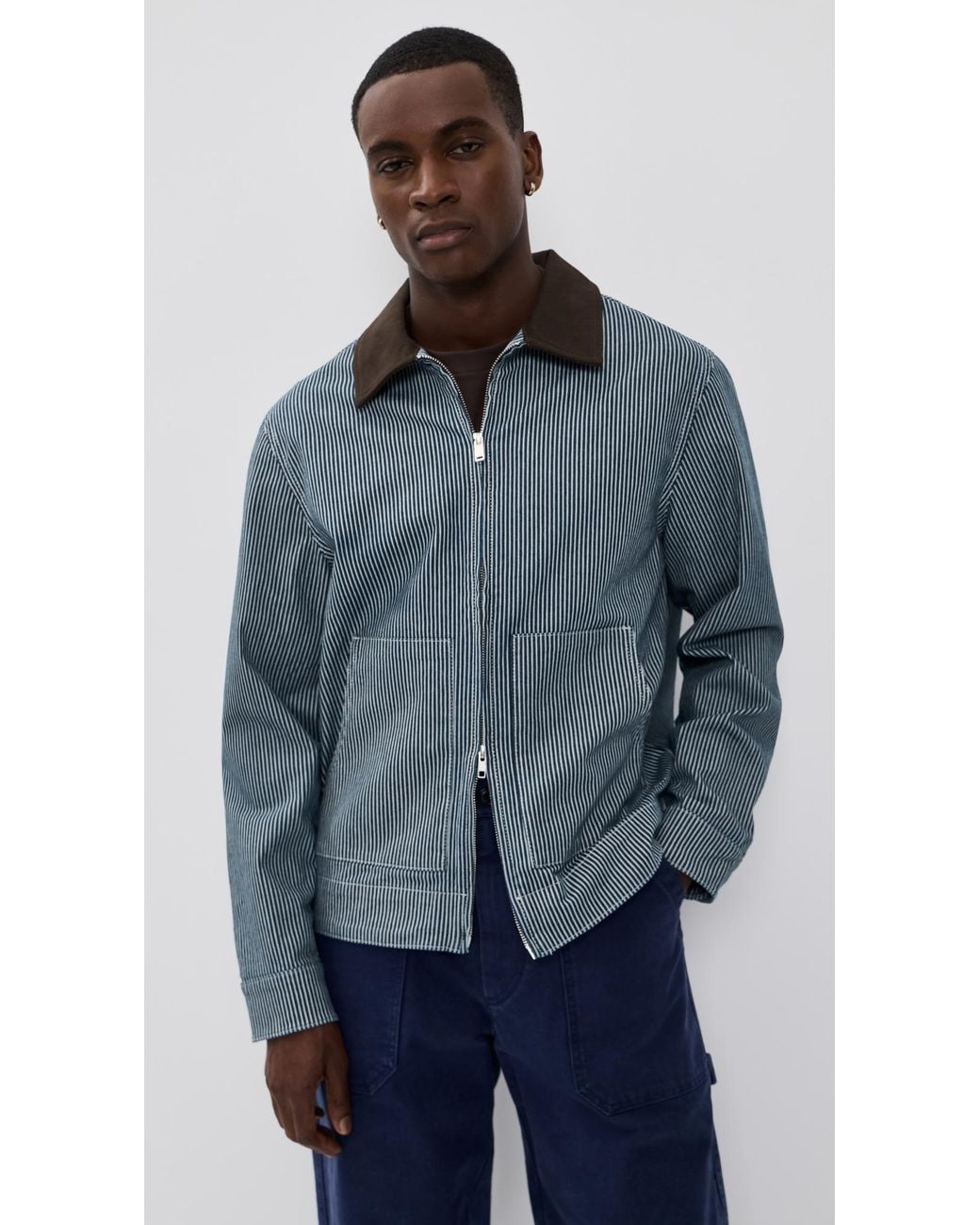 Les Deux Blue Robert Striped Denim Jacket for men