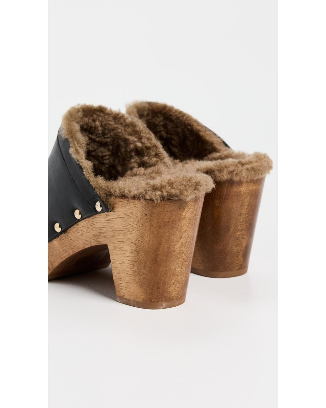 Beek Black Woodpecker Shearling Clogs