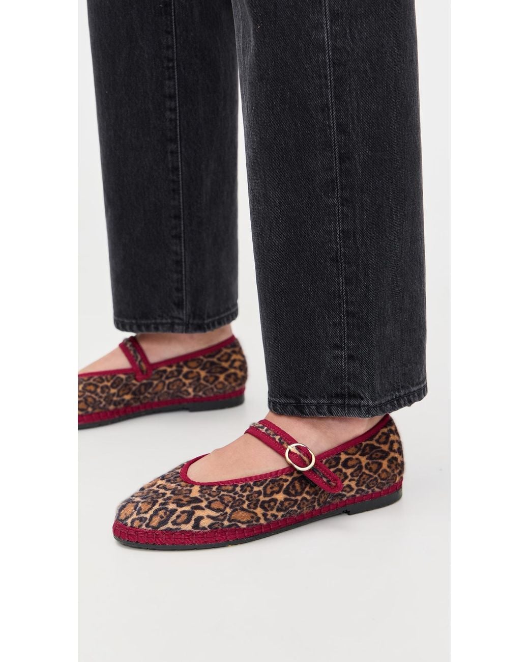 Flabelus Red Pierre Leopard Mary Jane Flats