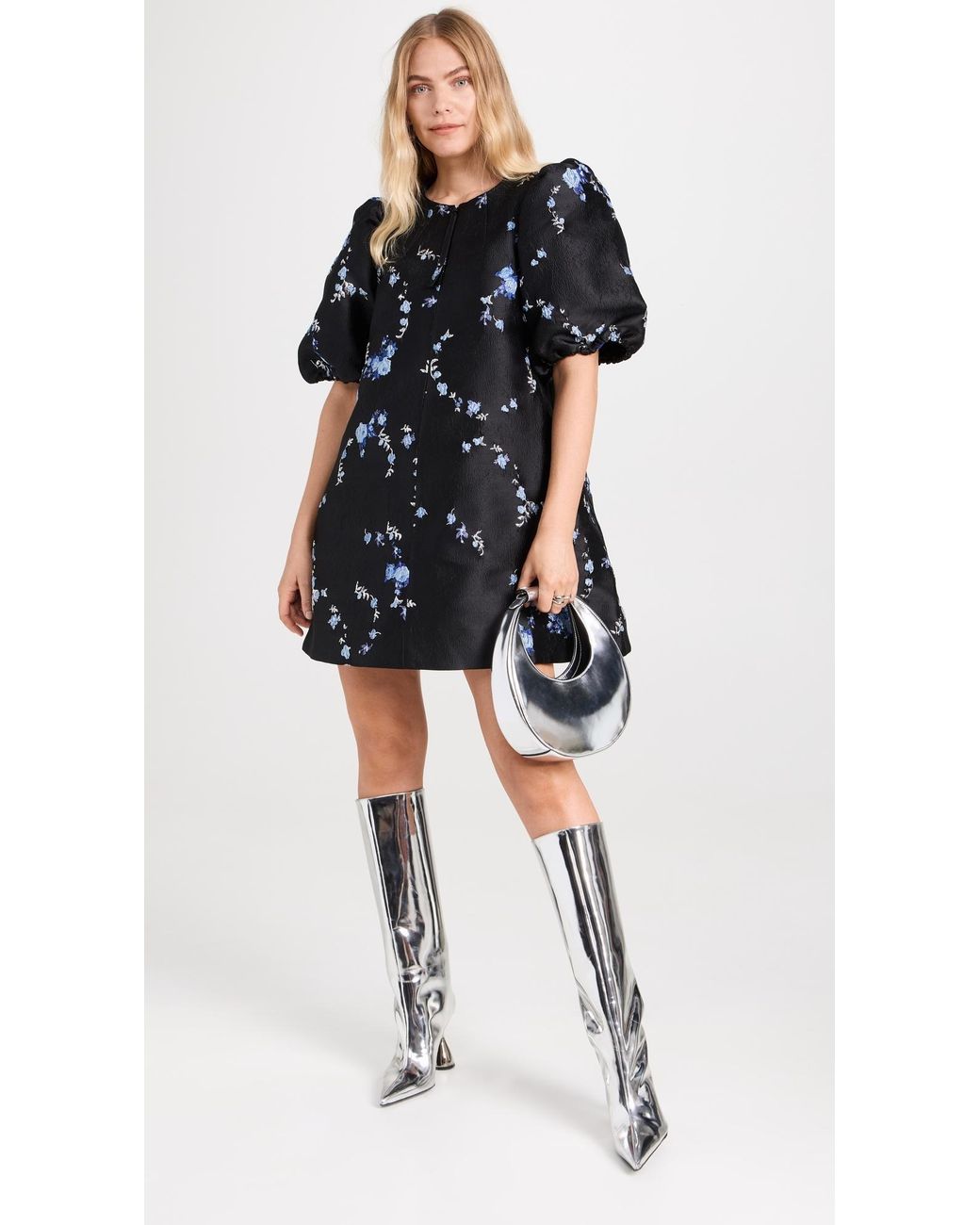 Ganni 3d Jacquard A-shaped Zip Mini Dress in Black | Lyst