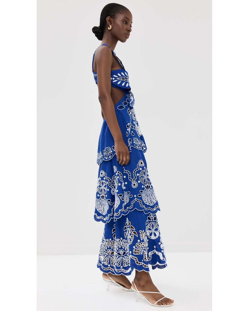FARM Rio Flower Richelieu Euroflax Premium Linen Midi Dress in Blue | Lyst