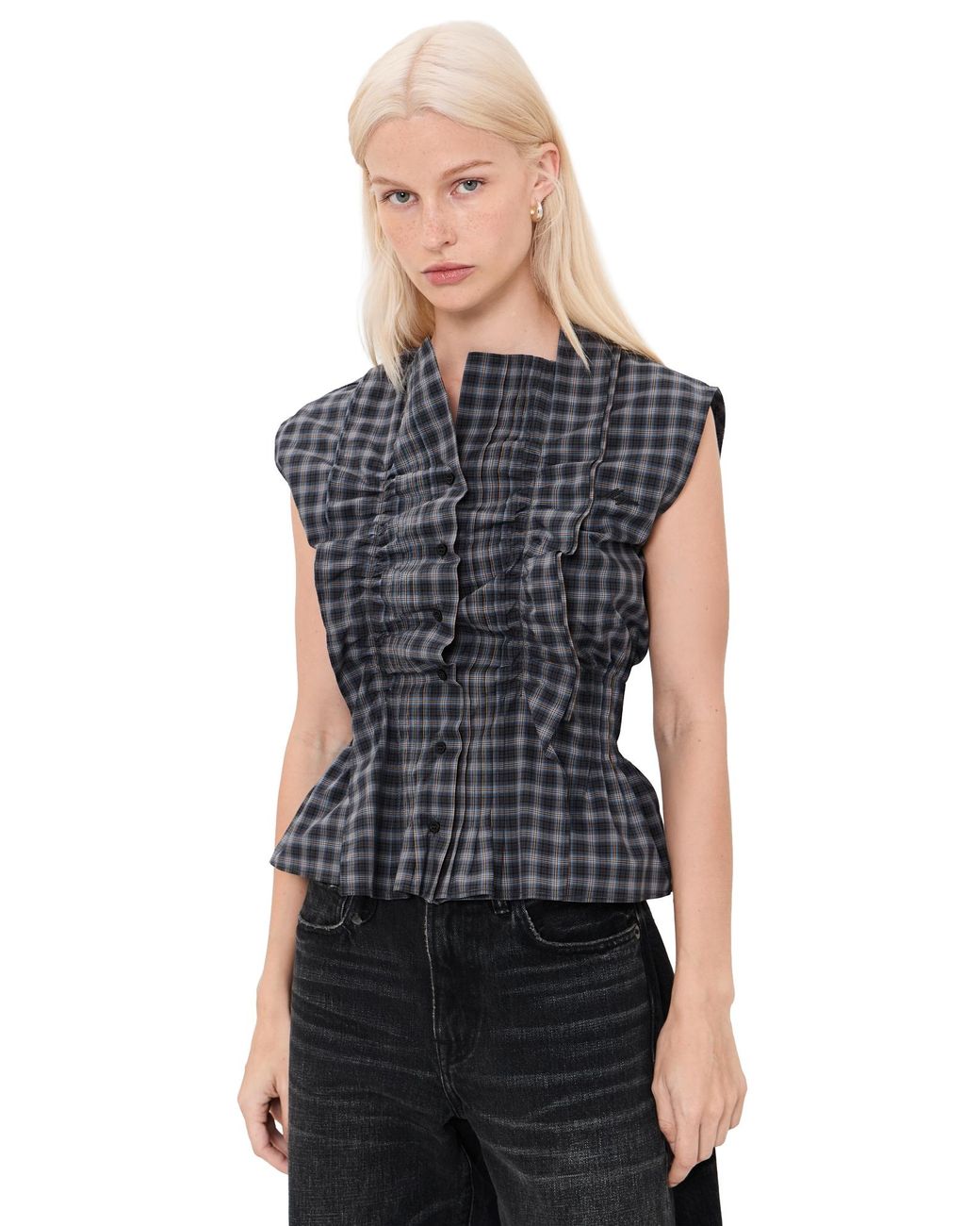 MSGM Black Plaid Blouse