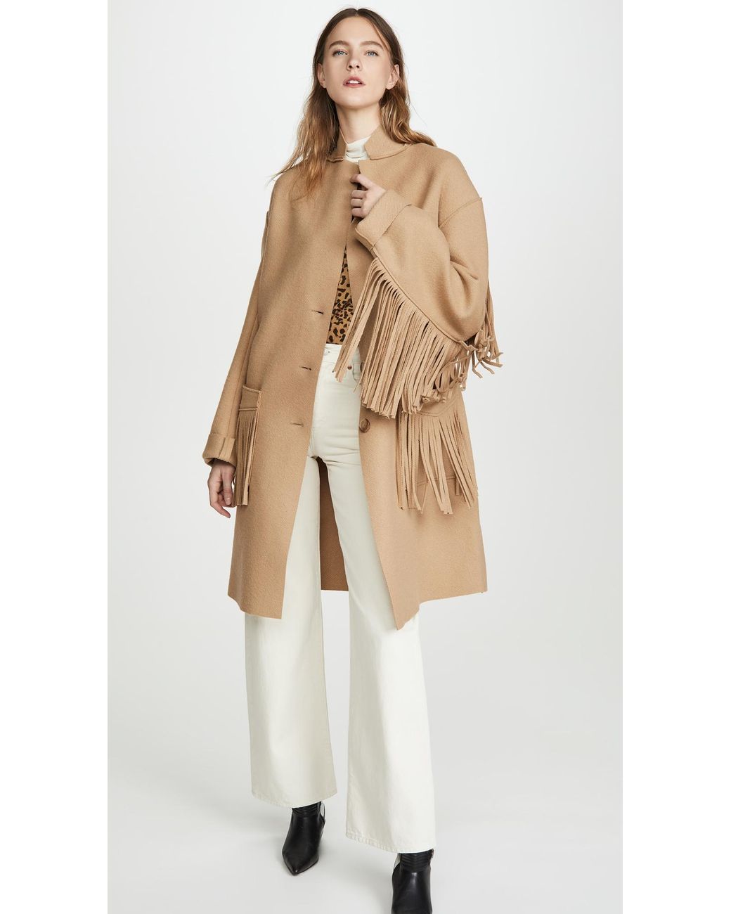 R13 Raw Fringe Wool Coat in Natural Lyst