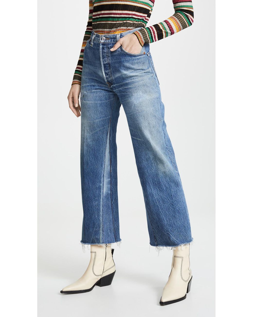 High Rise Wide Leg Crop Jeans in Indigo 
