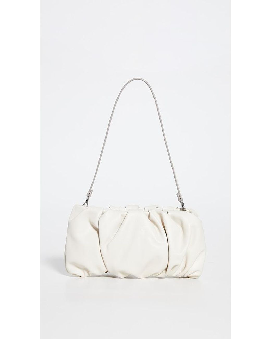 STAUD Bean Ruched Shearling Bag in Beige
