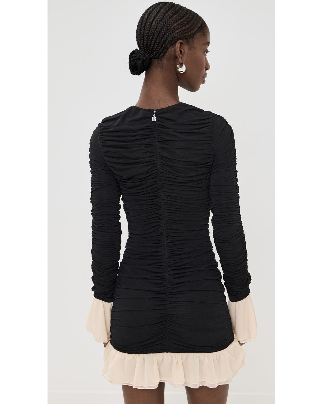 knee length dresses for ladies Black Plunge Ruched Long Sleeve Wrap Mini Dress main image 0