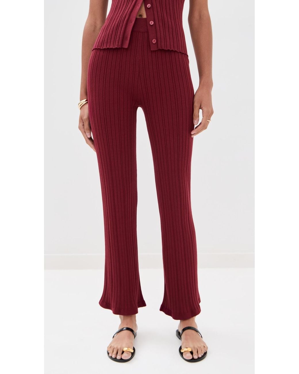 Le Bos Red Ribbed Flare Pants
