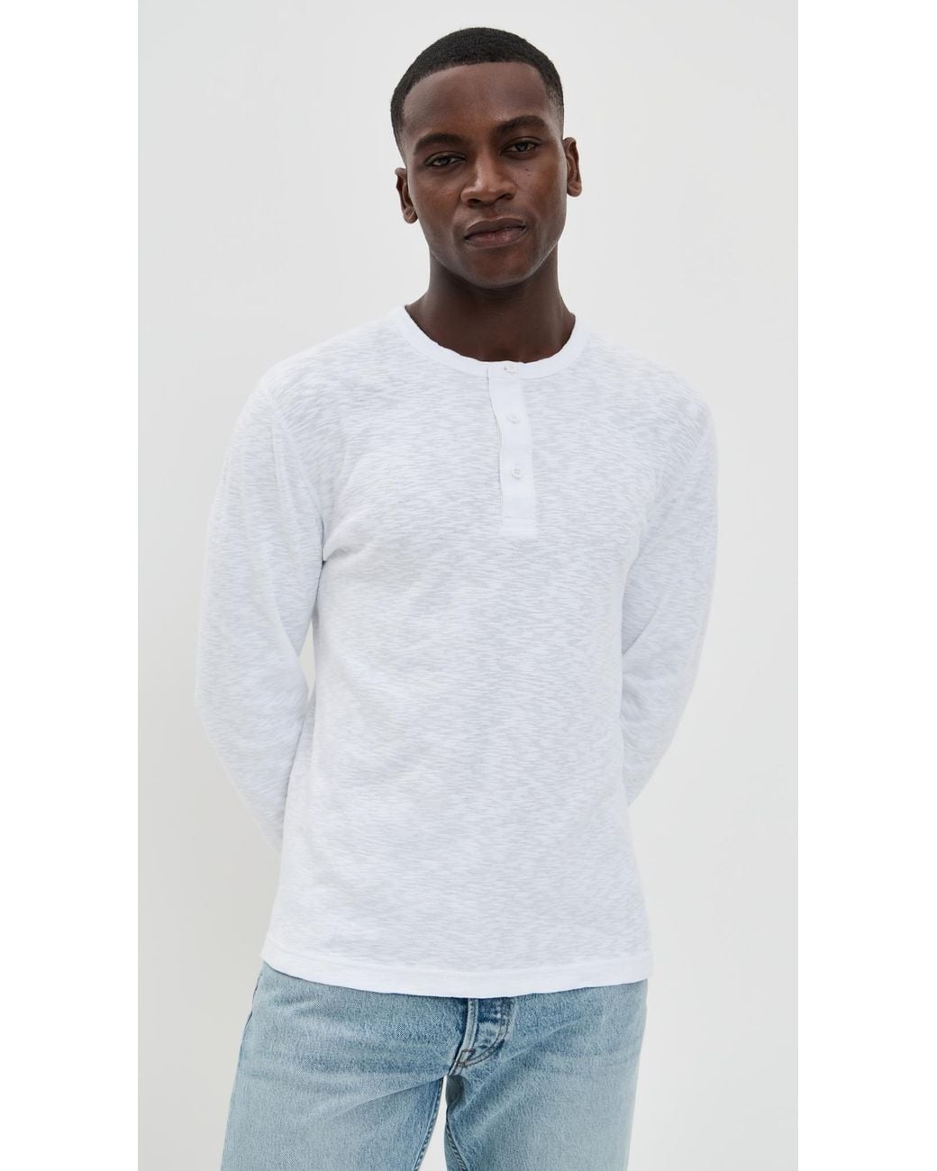 Reigning Champ White 1X1 Slub Slim Henley for men