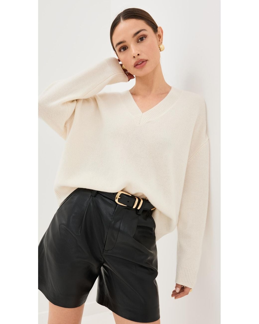 Anine Bing White Lee Cashmere Sweater