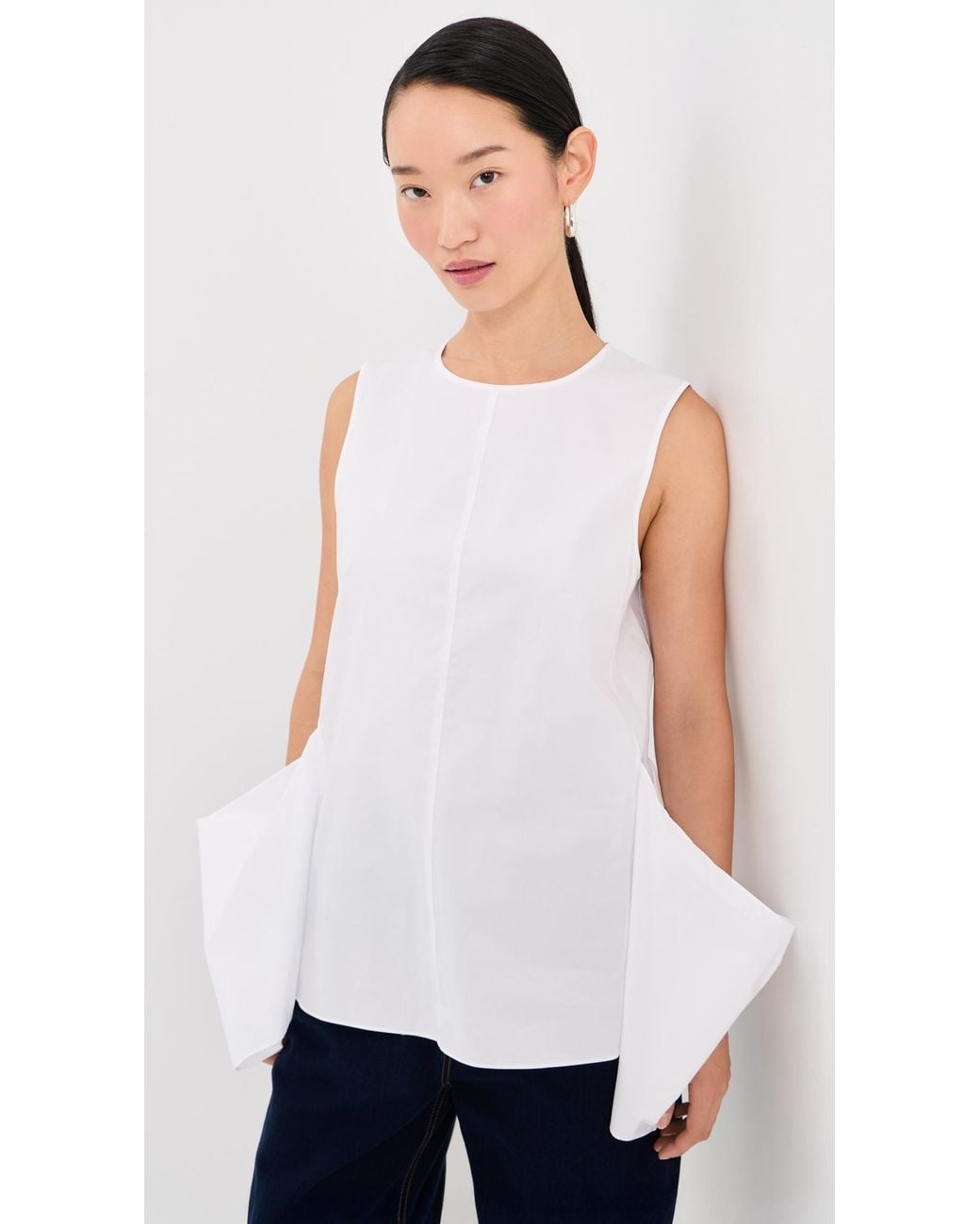 Tibi White Eco Poplin Side Drape Top