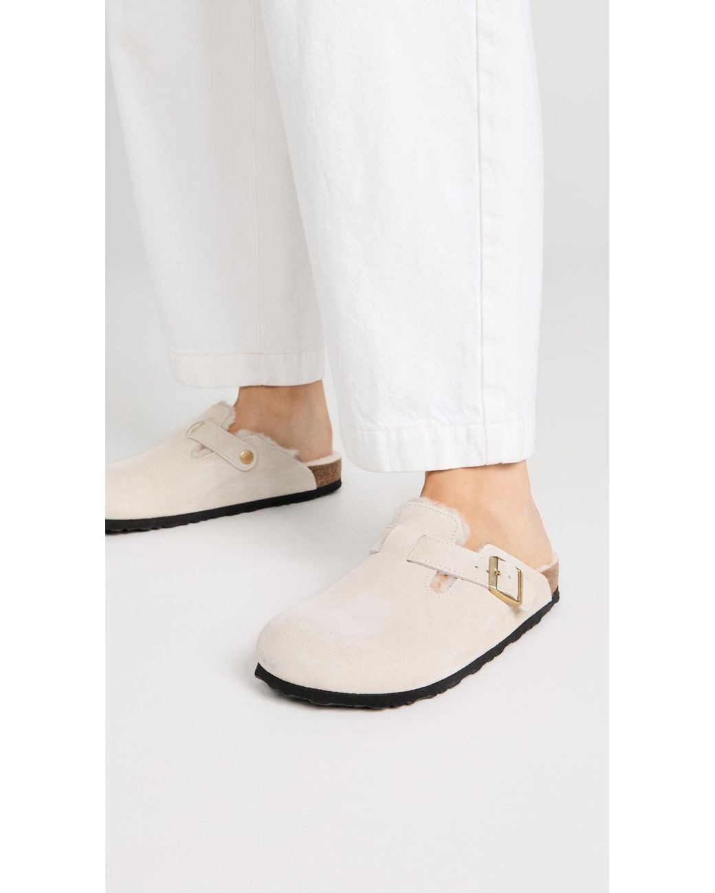 Birkenstock White Boston Shearling Clogs