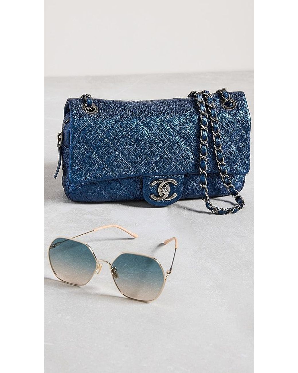 Chanel Blue Lambskin Chain Boy Bag