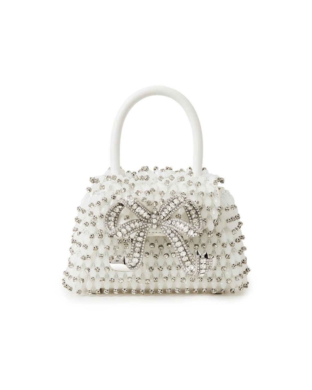 Self-Portrait Embellished Micro Bow Bag in White | Lyst