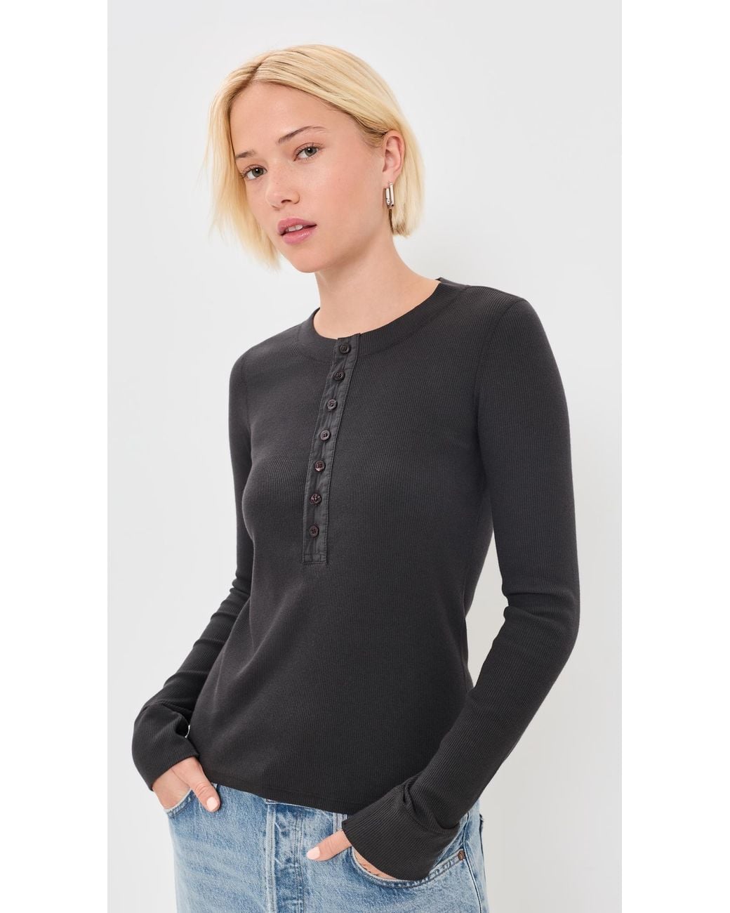 AMO Black Calla Henley Tee