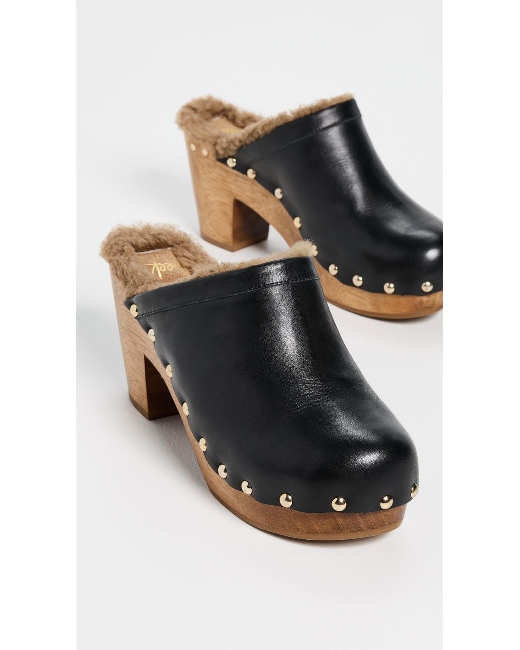 Beek Black Woodpecker Shearling Clogs