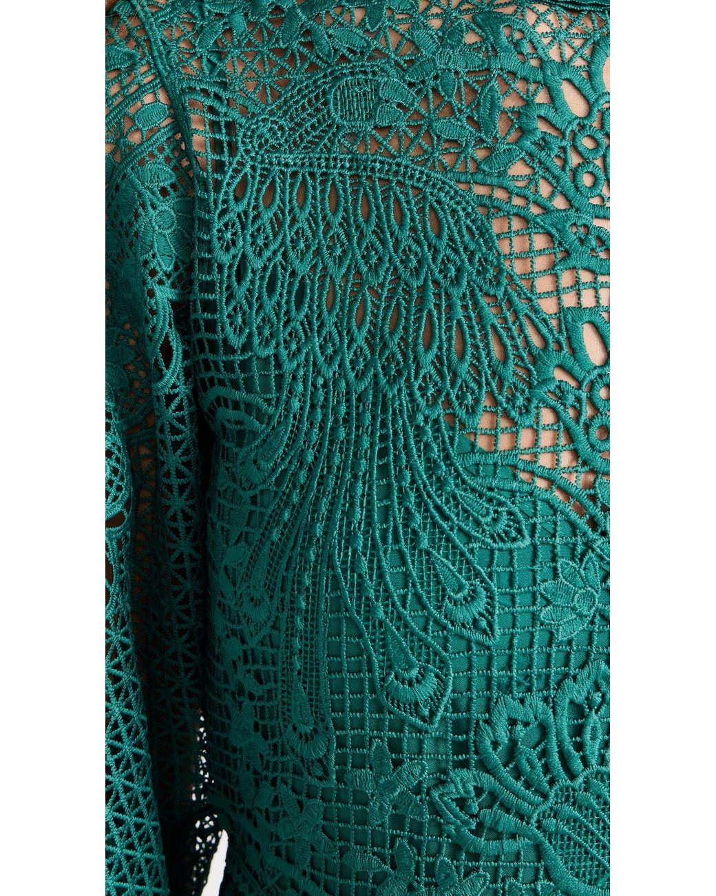 FARM Rio Dark Guipure Long Sleeve Maxi Dress in Green | Lyst