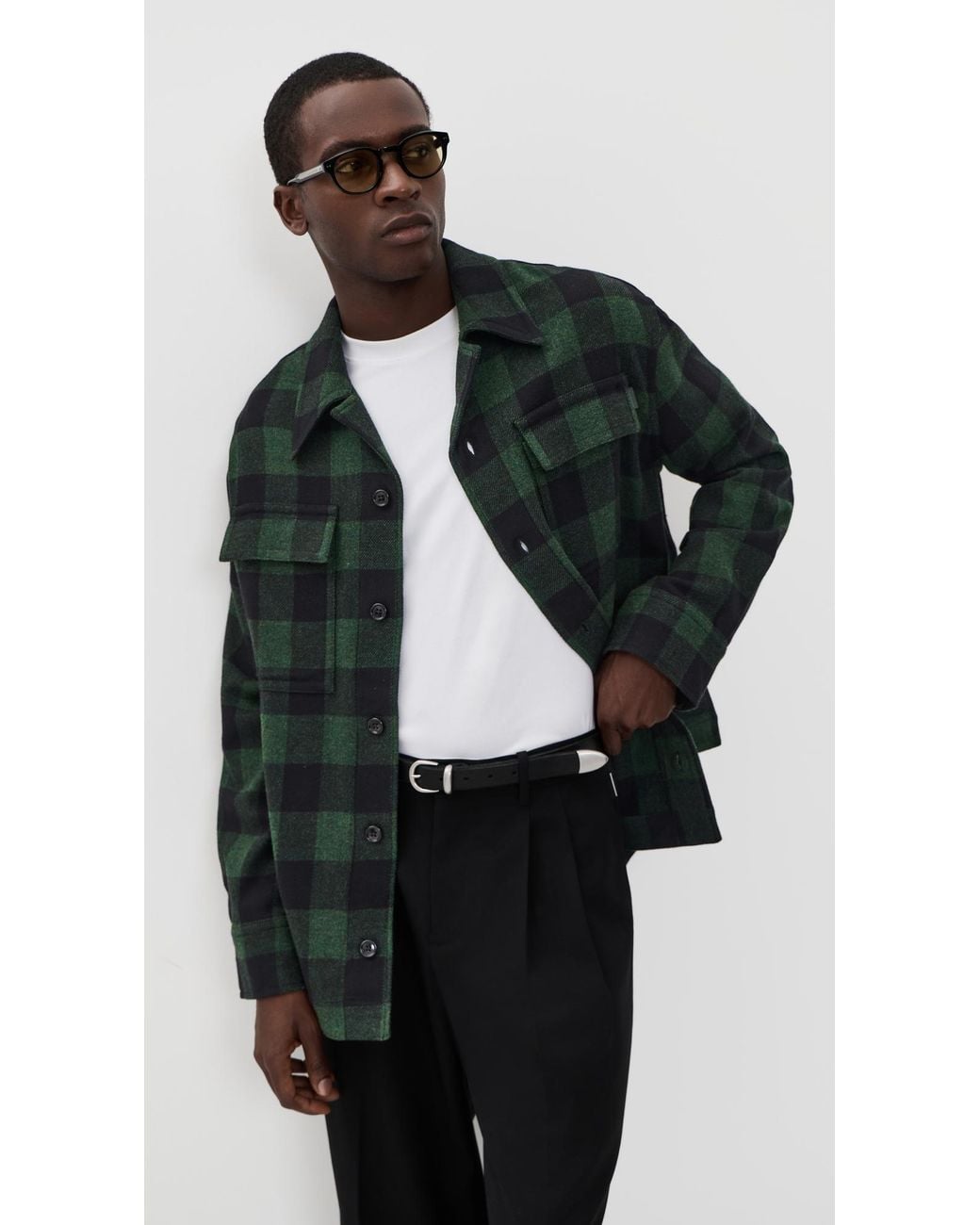 AMI Black Wide Camp Collar Shacket for men