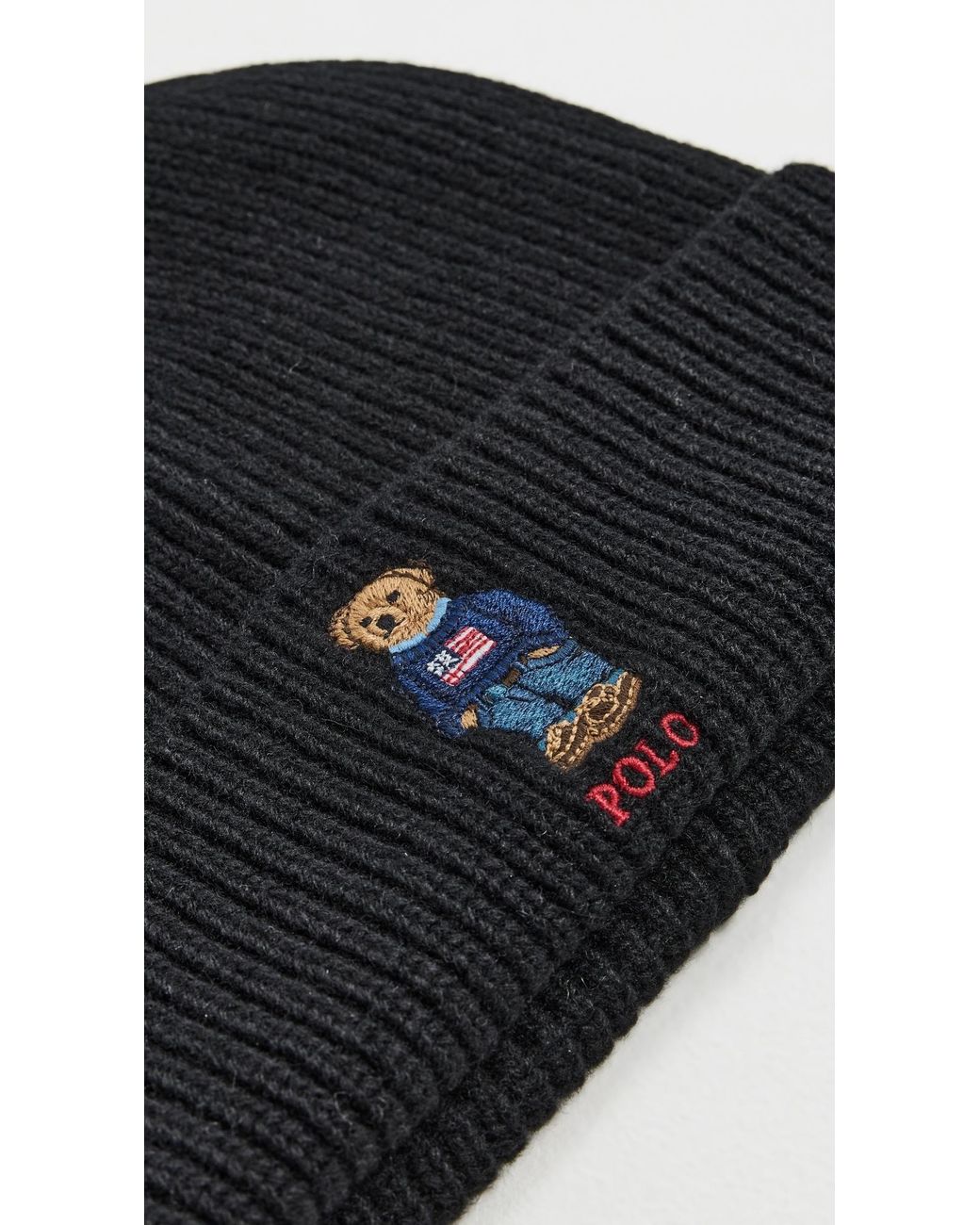 Polo Ralph Lauren Black Solid Flag Bear Beanie for men