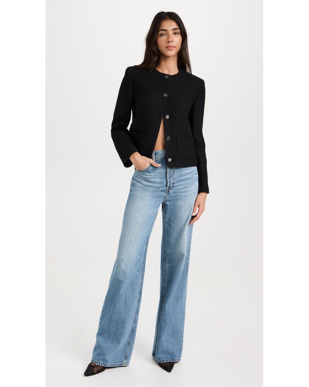 Theory Holiday Tweed Cropped Jacket in Black | Lyst