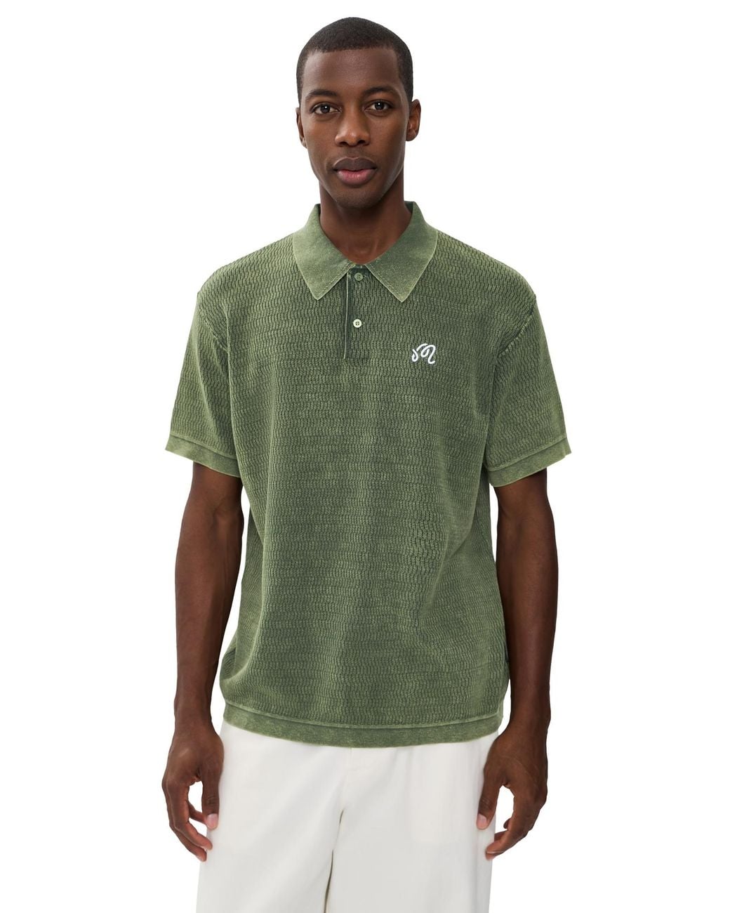 Malbon Green Brickwork Knit Polo for men