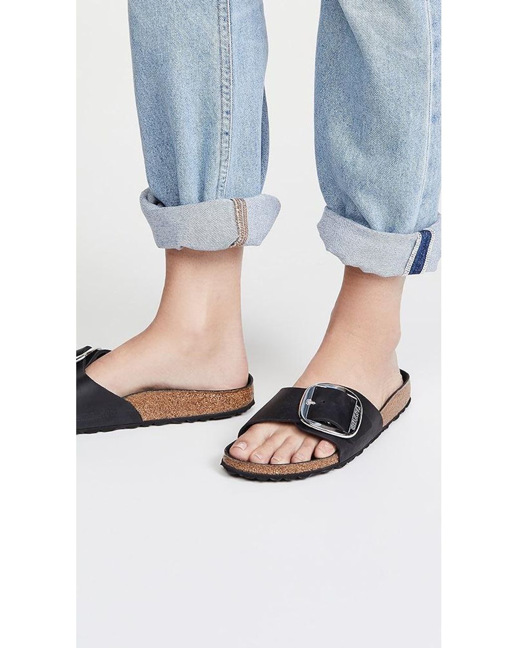 Birkenstock Madrid Big Buckle Sandals in Black | Lyst