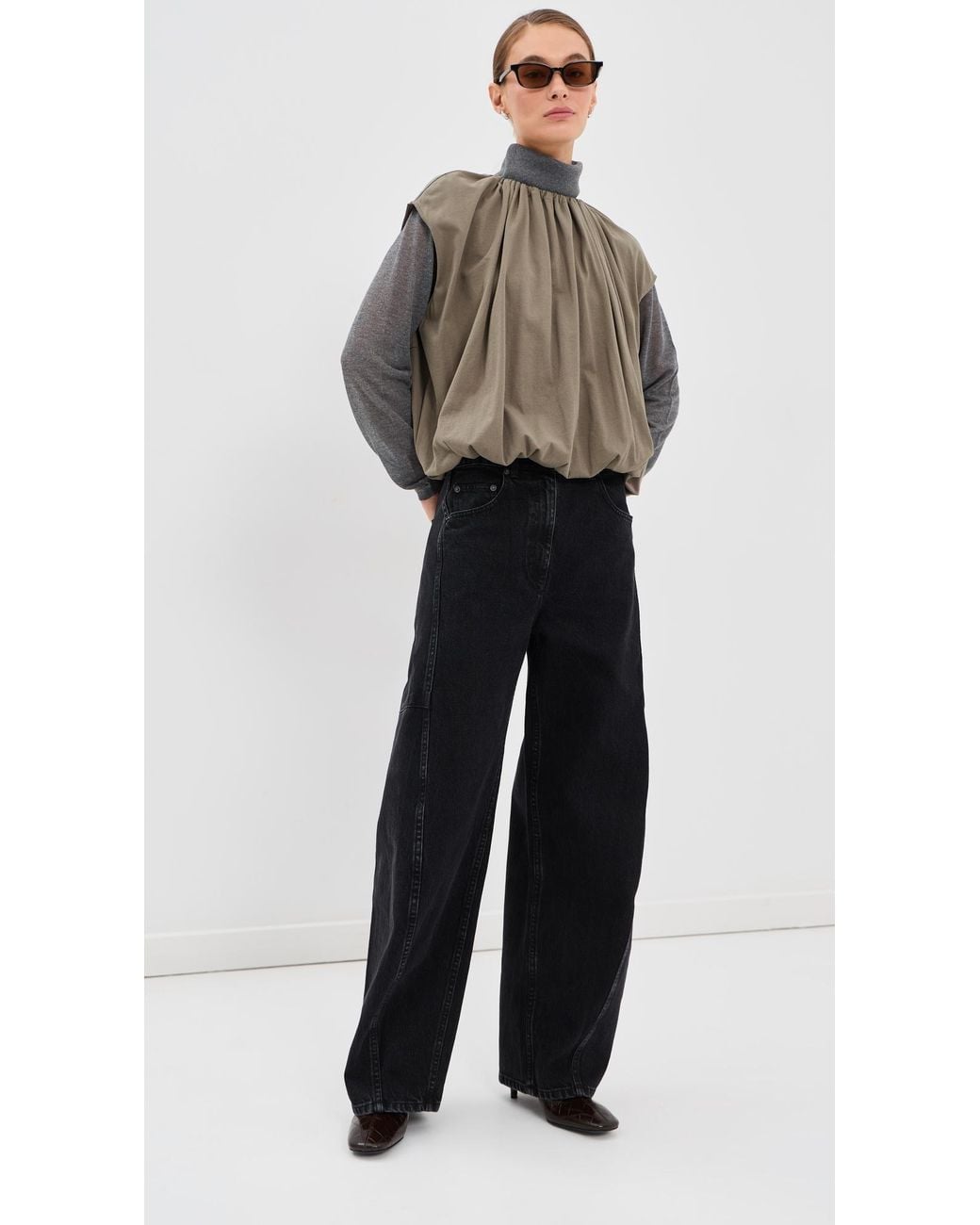Tibi Multicolor T-Shirt Program Shirred Neck Circular Top