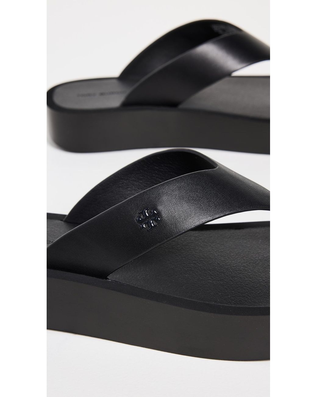 Tory Burch Black Leather Platform Flip Flops