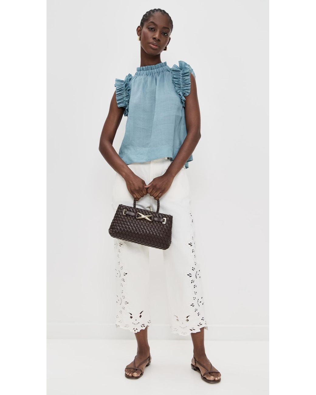Sea Blue Anise Solid Flutter Sleeve Top