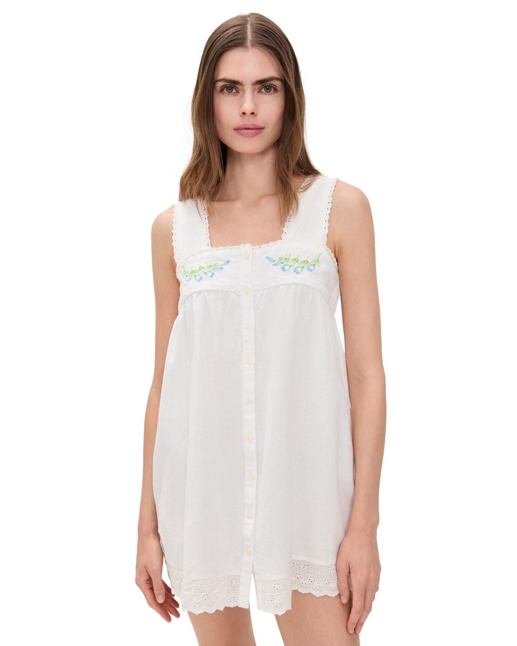 damson madder elspeth linen blend embroidered mini nap dress Damson Madder Elspeth Embroidered Nightdress in White
