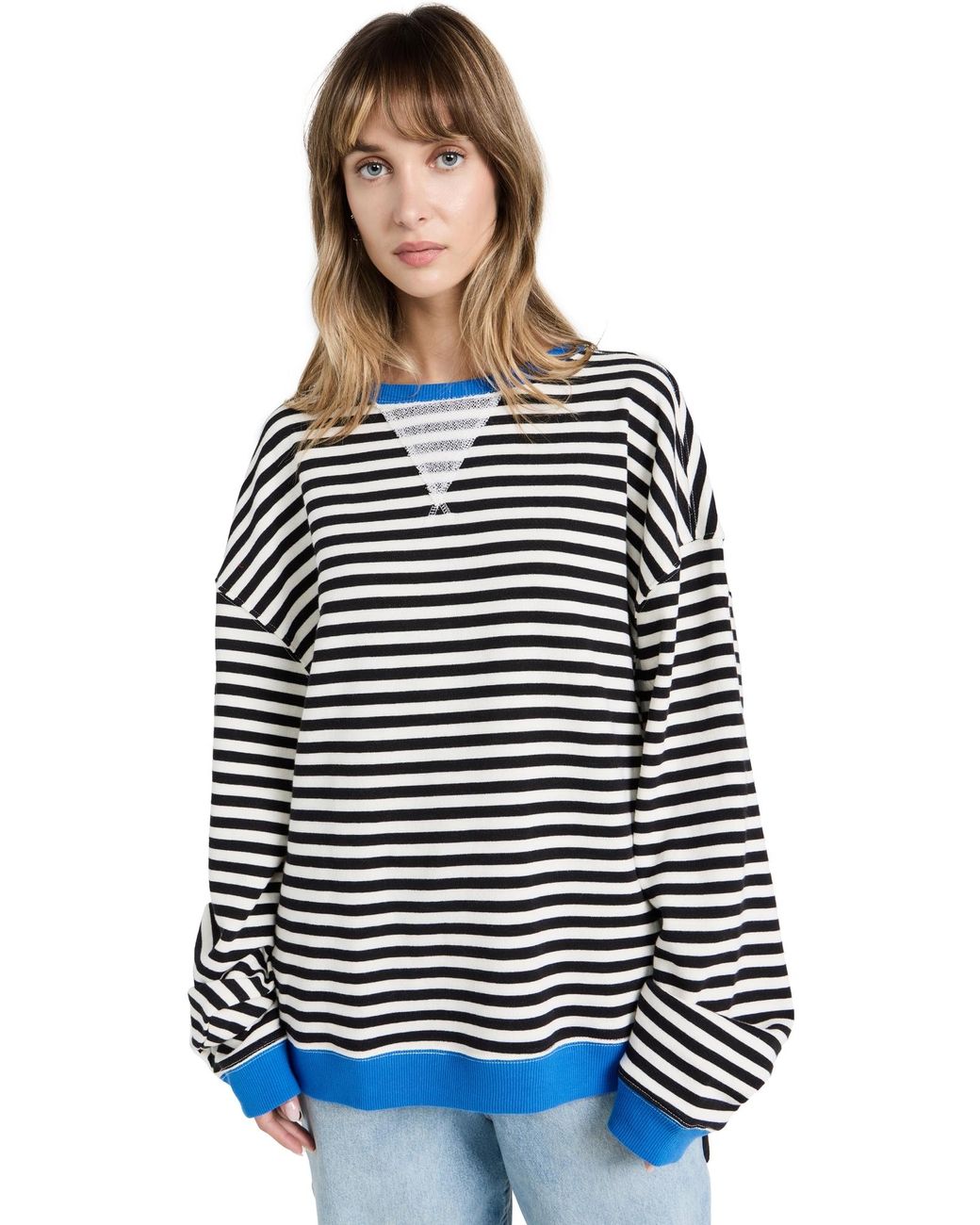 Free People Classic Striped Crew Black Cobo in Blue | Lyst
