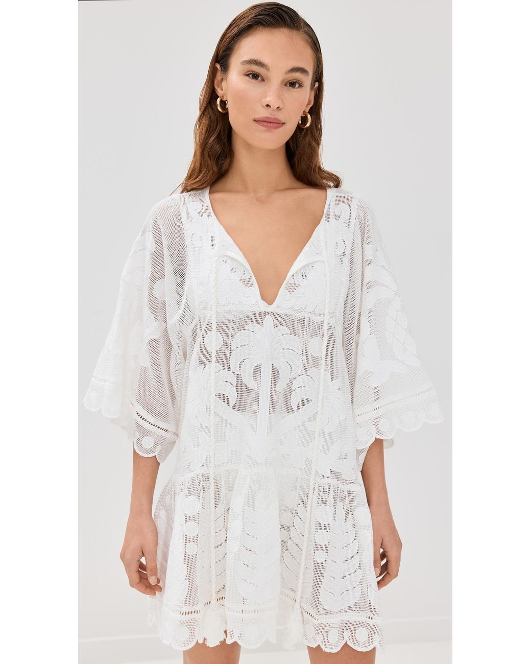 FARM Rio Palm Tree Cutwork Mini Dress in White | Lyst
