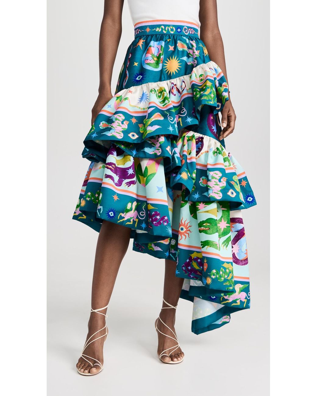 ★ GLOWNY★ AMELIA TIERED RUFFLE SKIRT COTTAGE BLUE GY24FAS GLOWNY Amelia Tiered Ruffle Skirt - Cottage Blue | 하이츠스토어