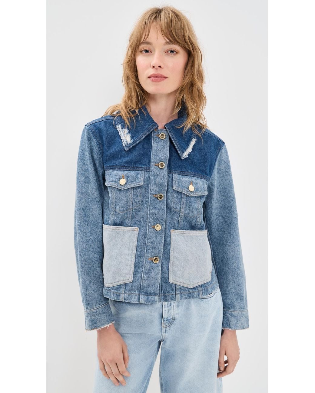Ganni Blue Patchwork Denim Short Jacket