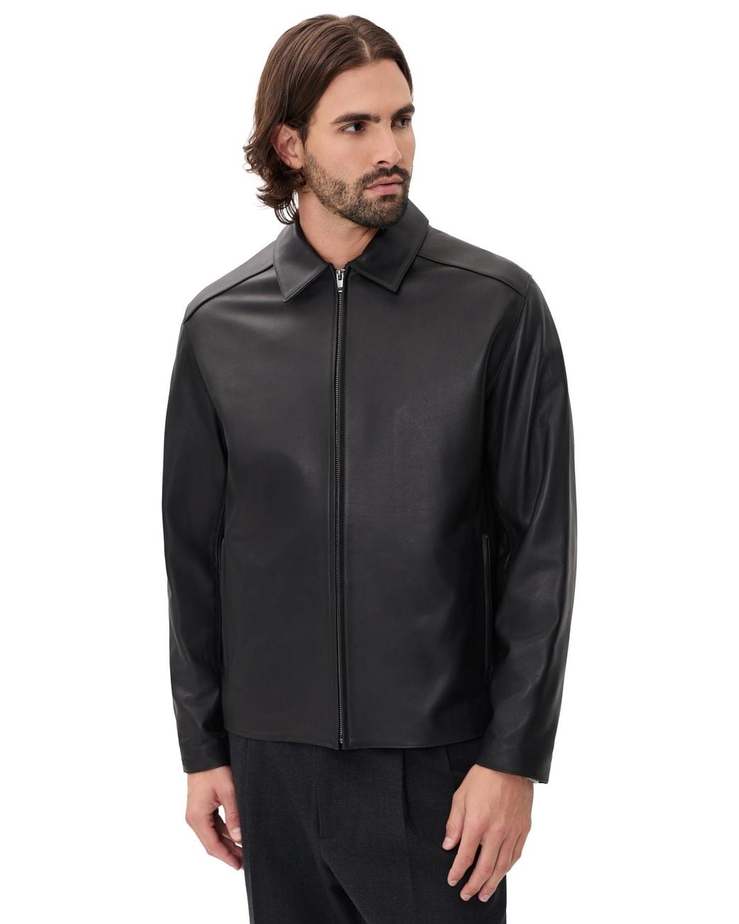 Vince Black Leather Zip Up Jacket for men