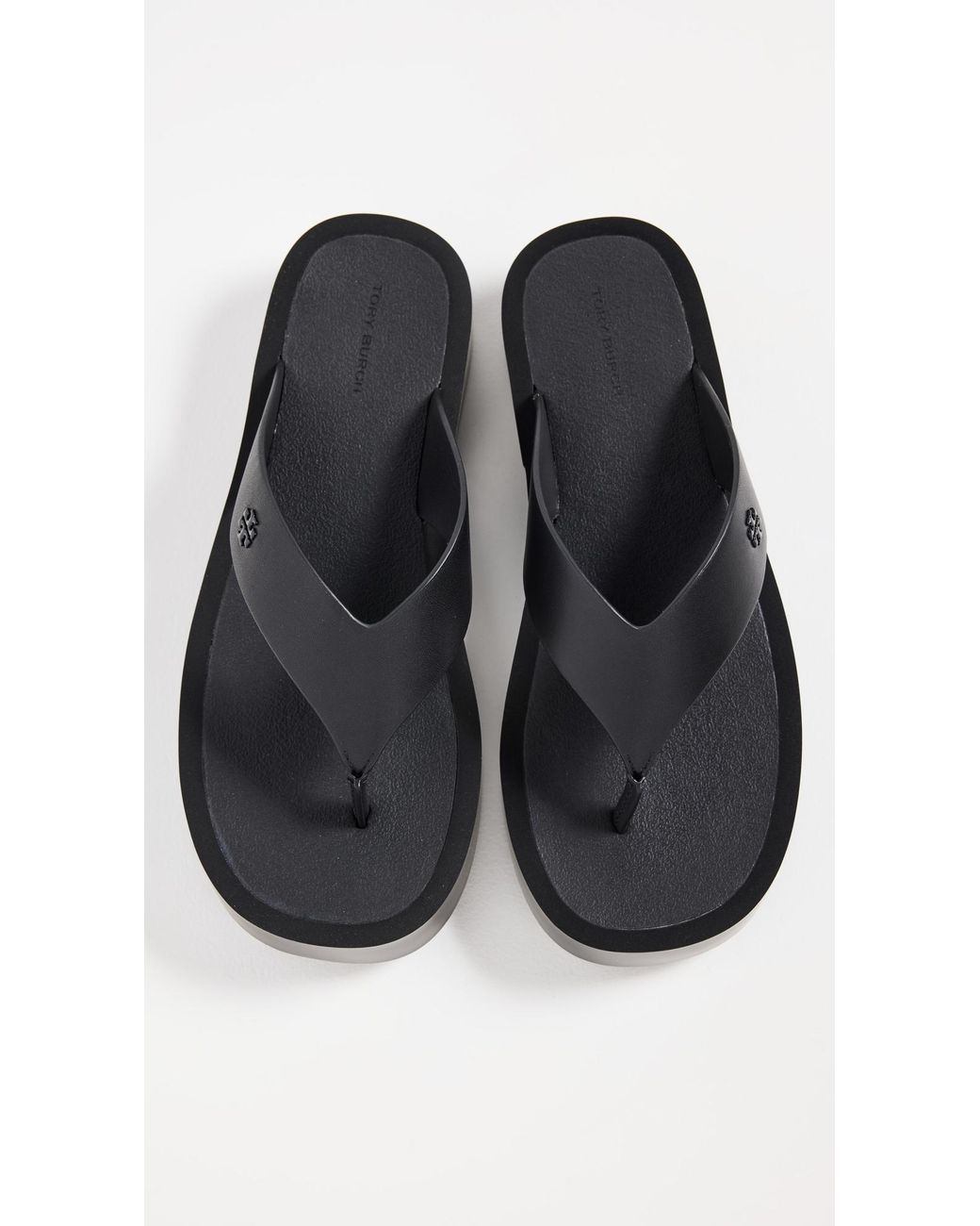 Tory Burch Black Leather Platform Flip Flops