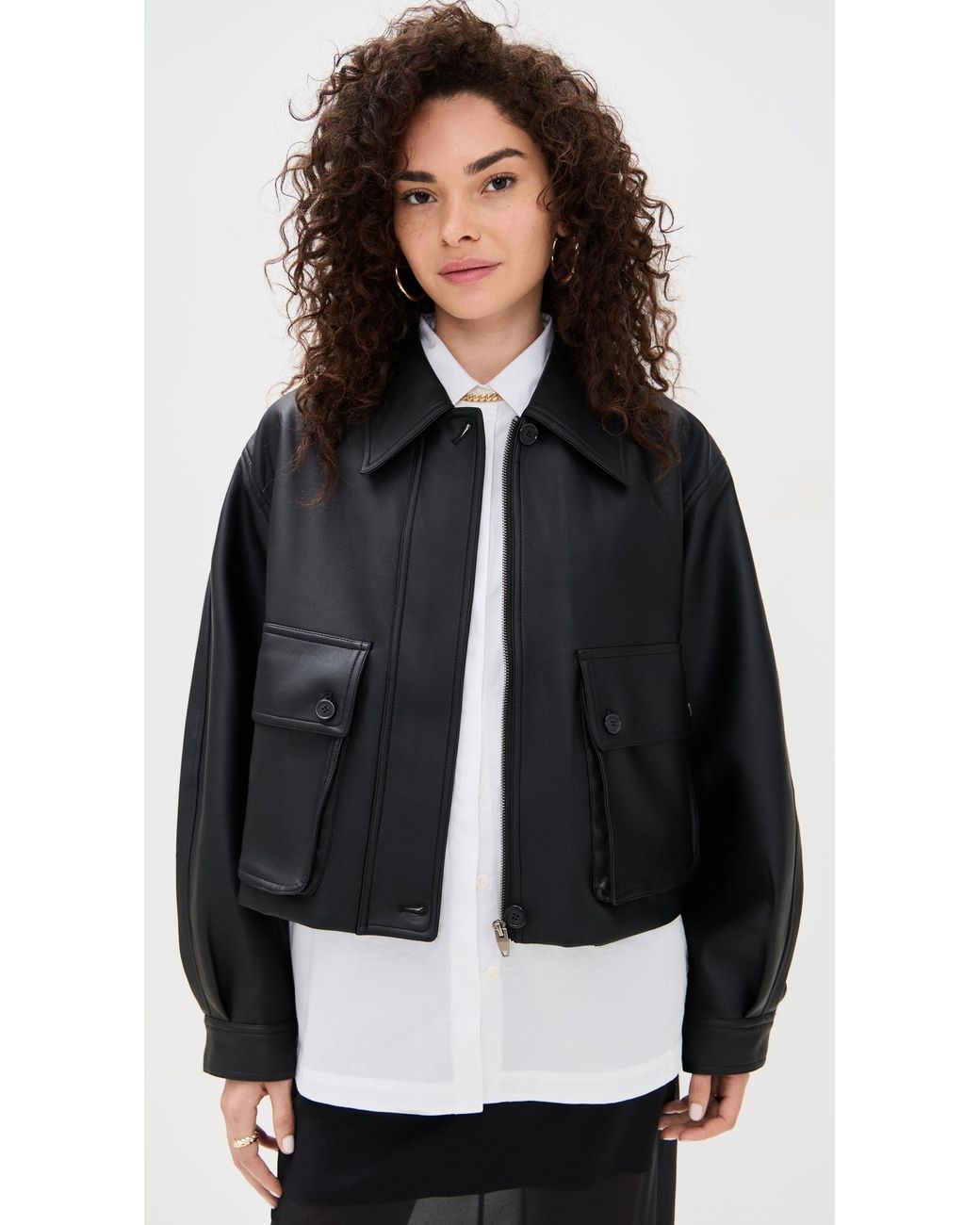 Pixie Market Black Patch Pocket Faux Leather Jacket