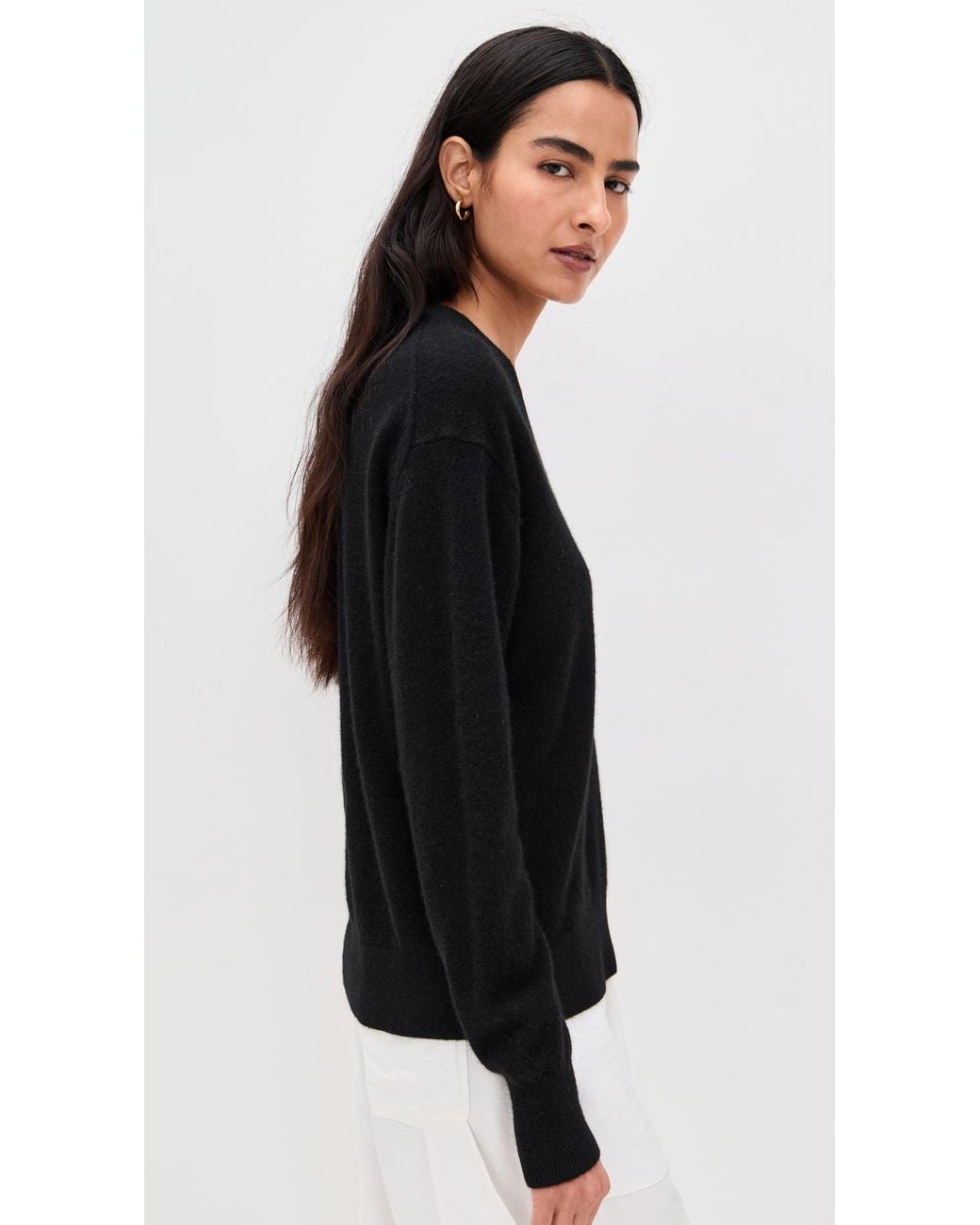 White + Warren Black Cashmere V Neck Pullover