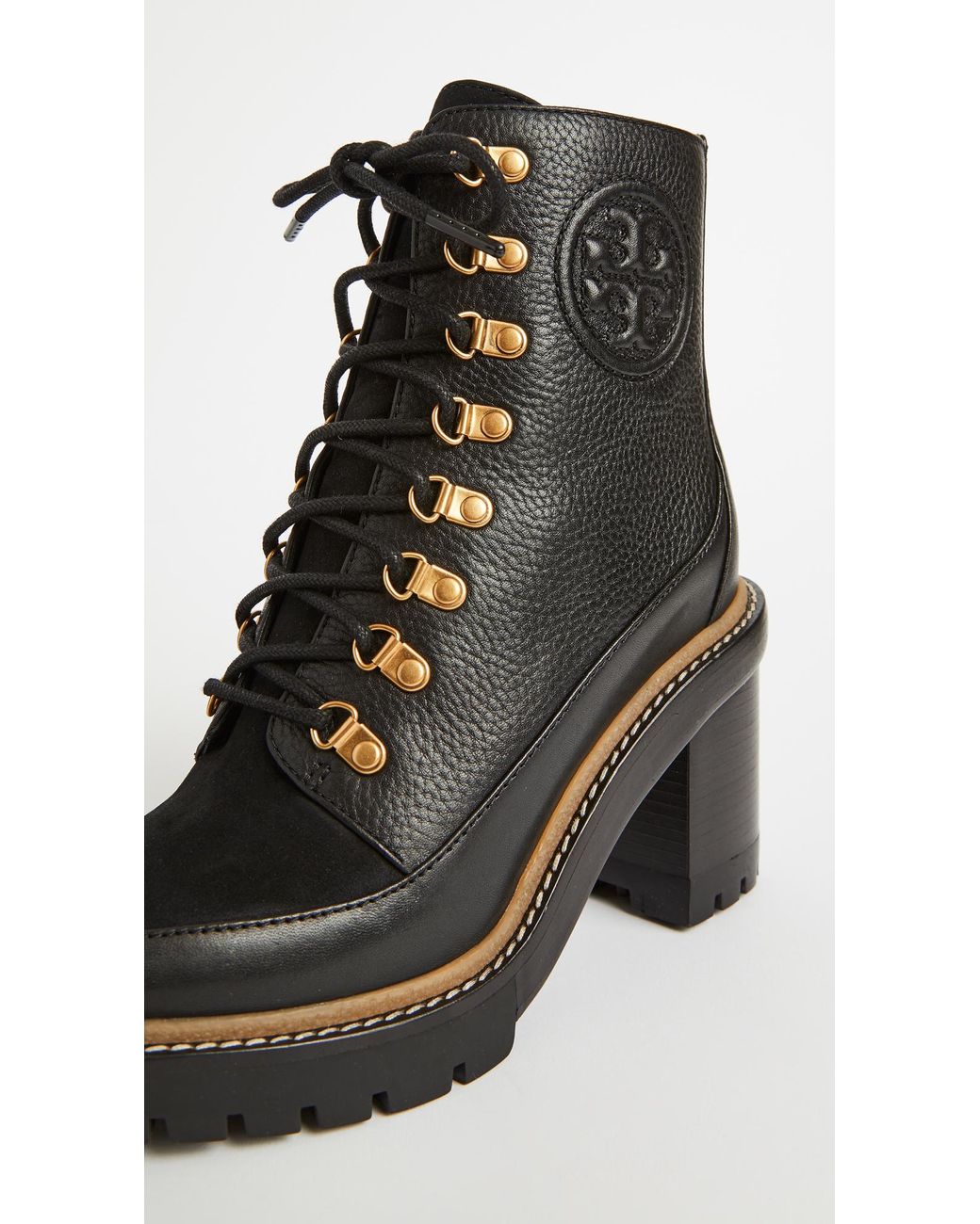 Tory Burch Leather Miller Mixed-materials Lug Sole Boot in Black 