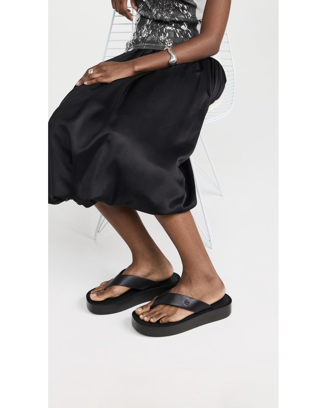 Tory Burch Black Leather Platform Flip Flops