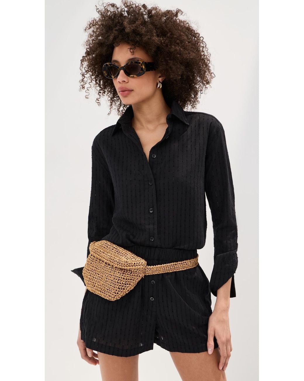 Le Bos Black Cecelia Eyelet Button Down