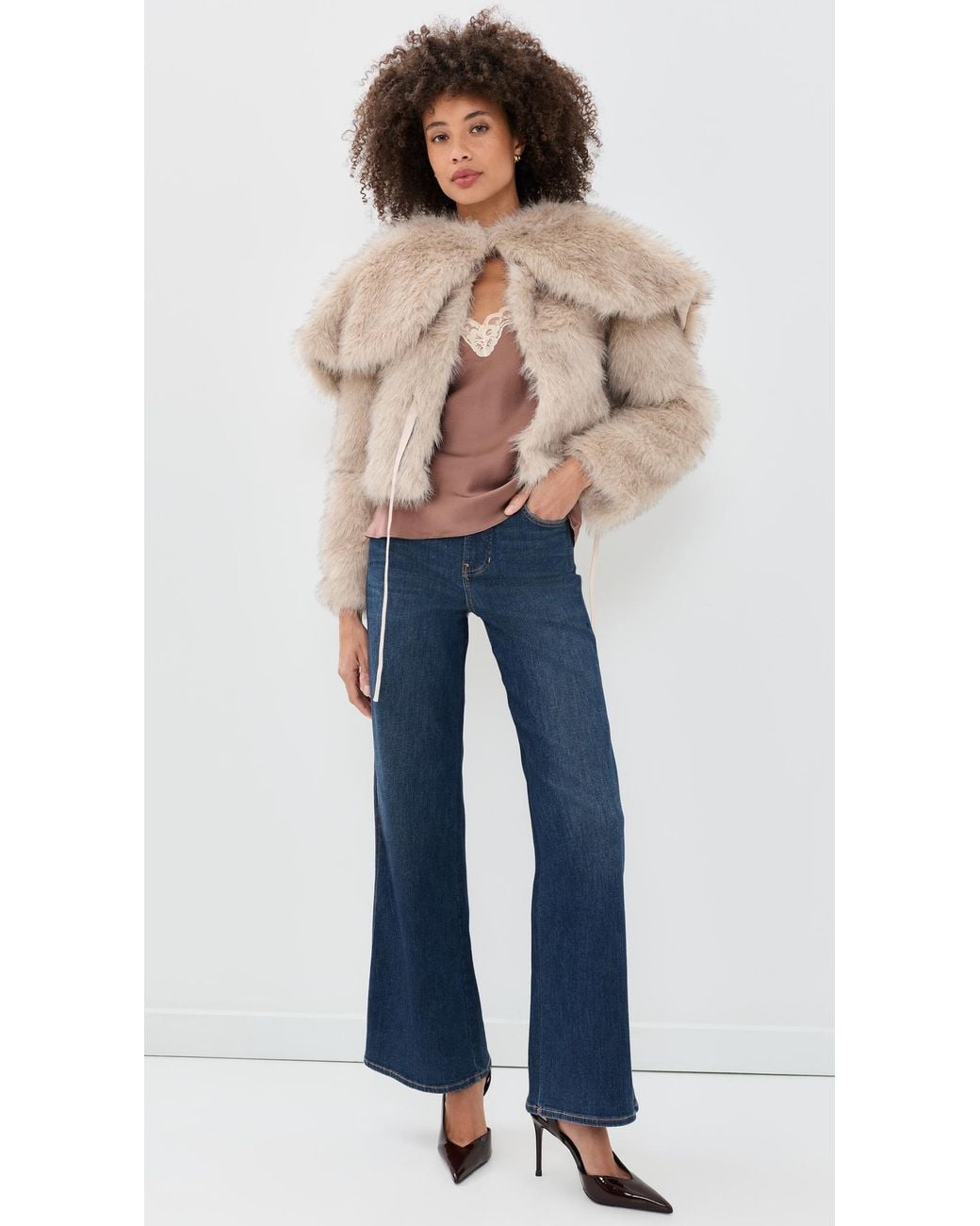 House Of Sunny Gaia Faux Fur Jacket in Blue | Lyst