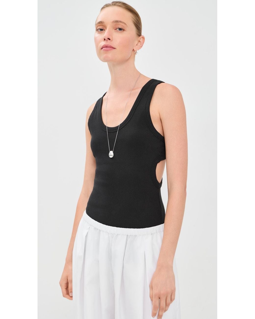 Tibi Black Ribbed T Racerback Tank