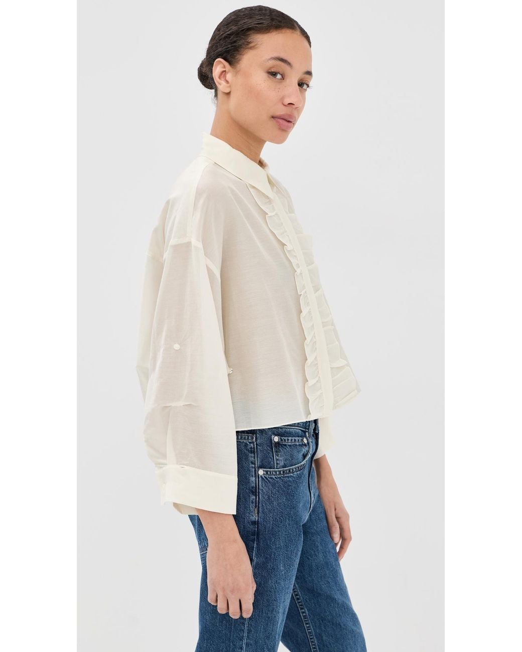 Twp Blue Next Ex Ruffle Button Down Top