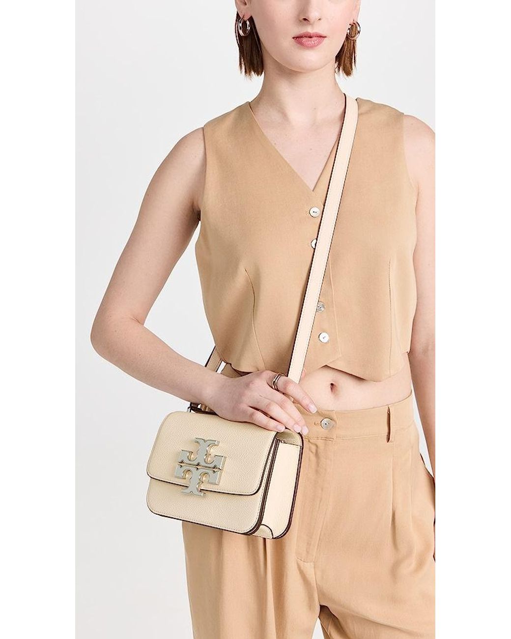 Tory Burch Small Eleanor Pebbled Convertible Shoulder Bag in