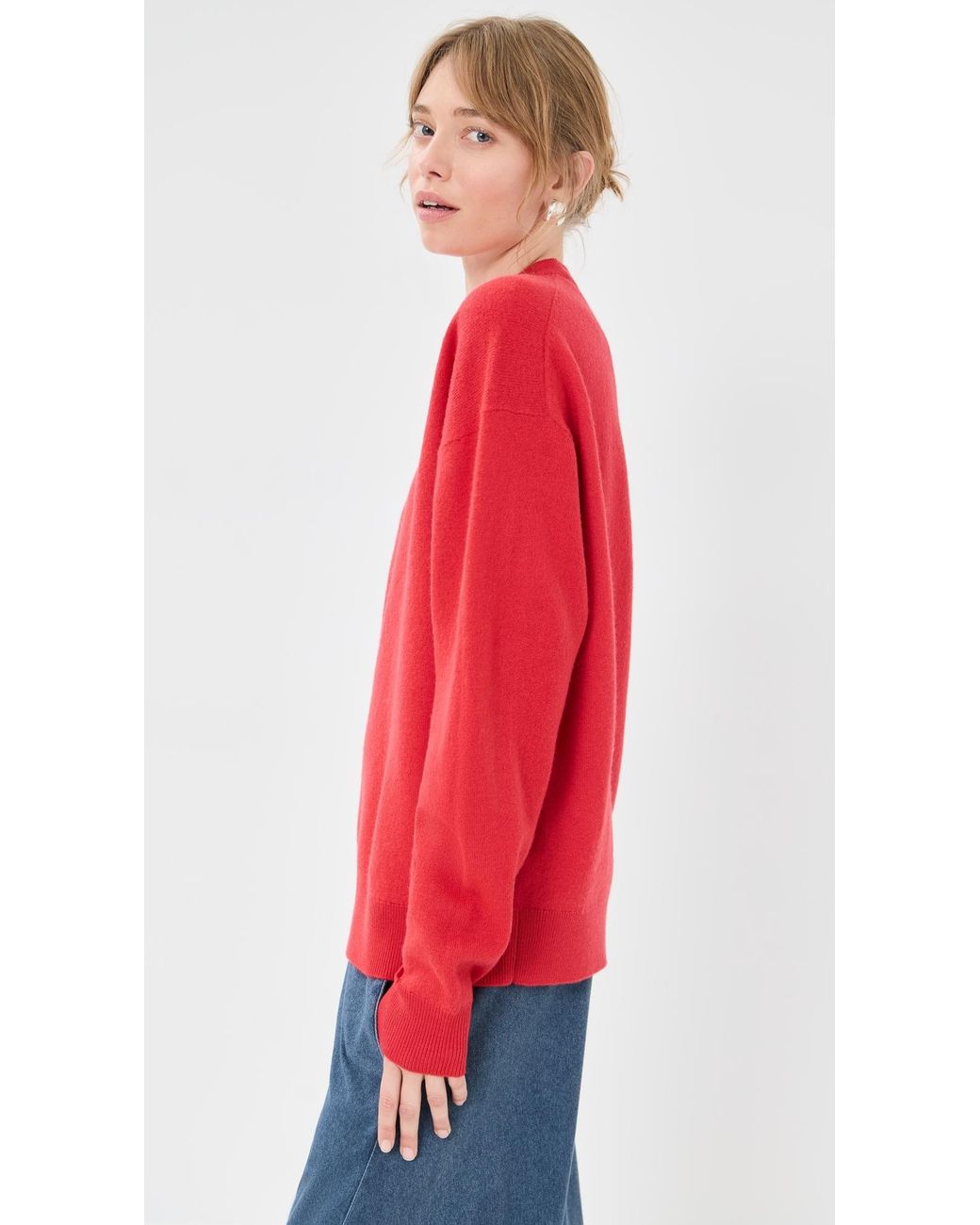 Tibi Red Boiled Wool Crewneck Easy Pullover Sweater