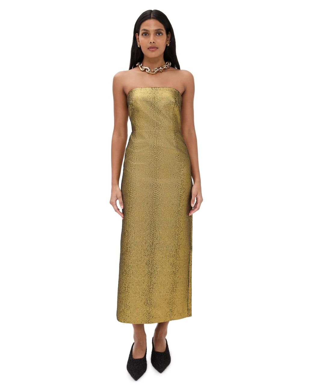 slim fit dress slacks Nadine Merabi Celine Gold Dress M