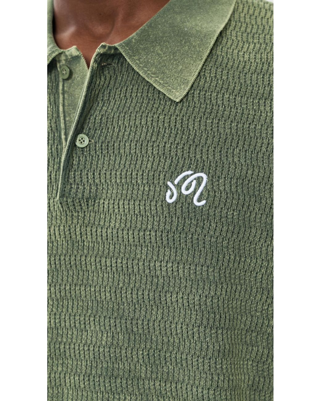 Malbon Green Brickwork Knit Polo for men