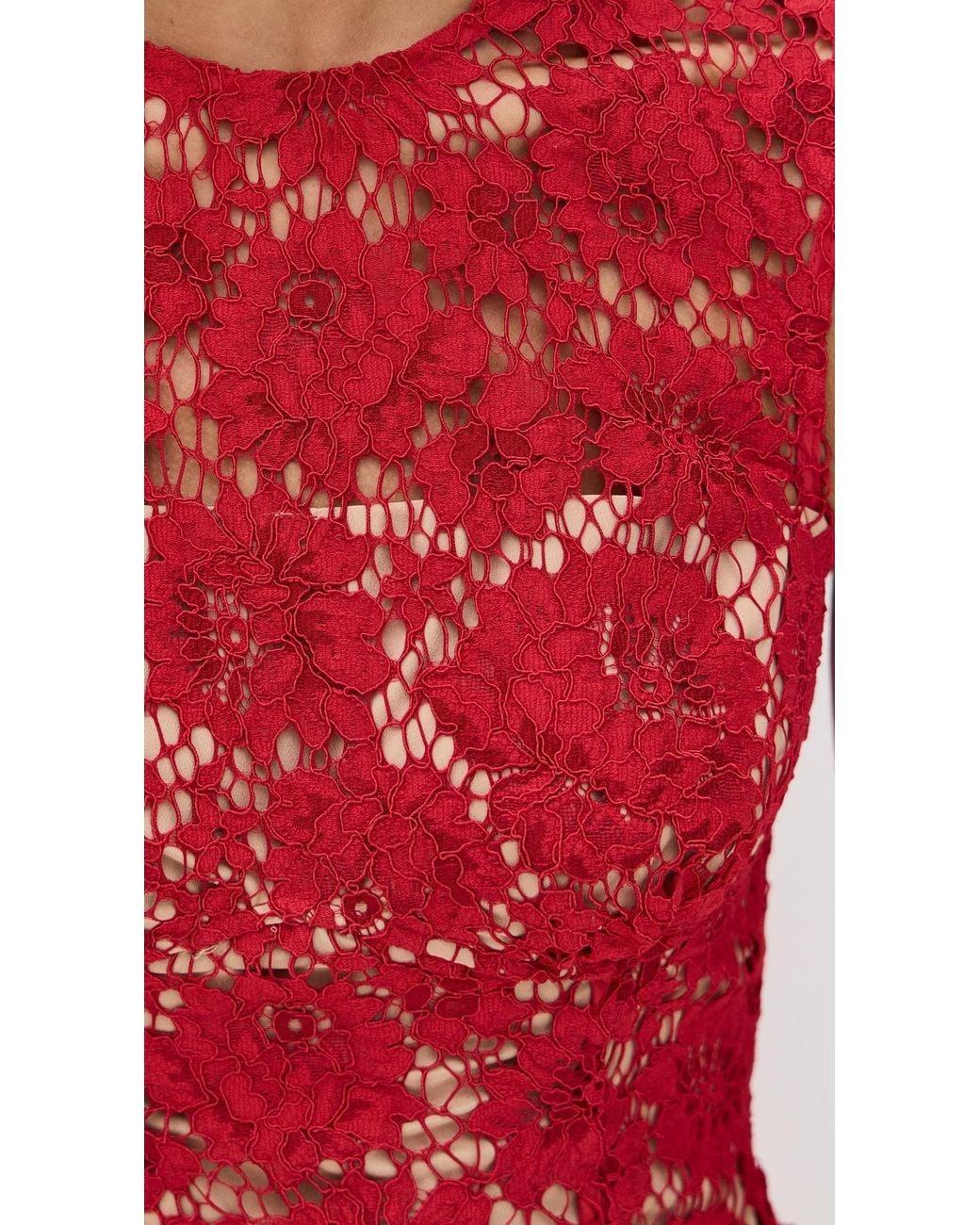 knee length dresses for ladies Red Fine Lace Mini Dress – self-portrait