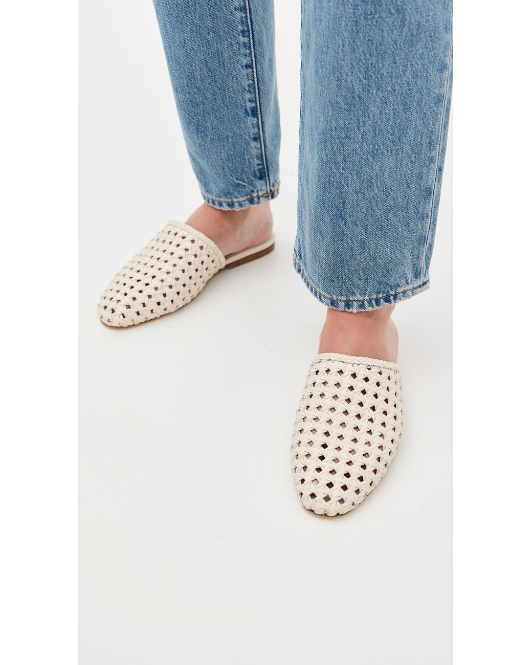 Larroude White Venice Macrame Flat Mules